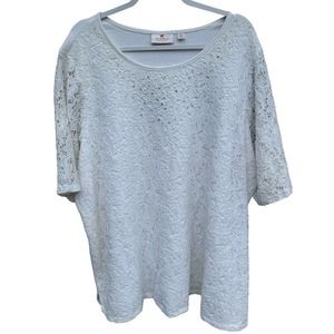 Quacker Factory Woman's top‎ White Short sleeve pearl rhinestone Lace 3xl